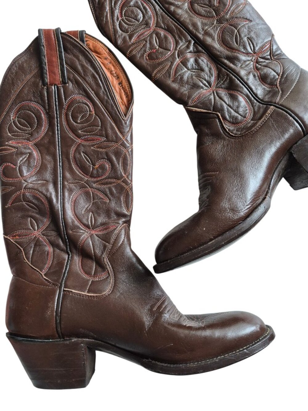 Sanders 16" Tall Western Cowboy Boots Decorative Stitching Handcrafted Men's 9 B - Picture 3 of 16